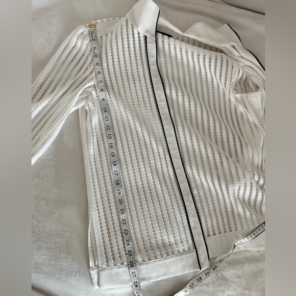 Ming Wang Full Zip Mesh Jacket Women's  M White w/Black Trim
3/4 Sleeves Classic - Picture 9 of 11